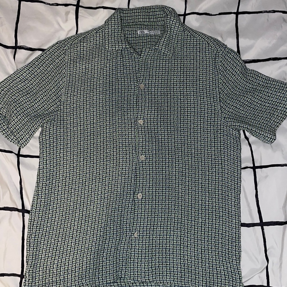 Zara men’s summer crocheted button down casual shirt